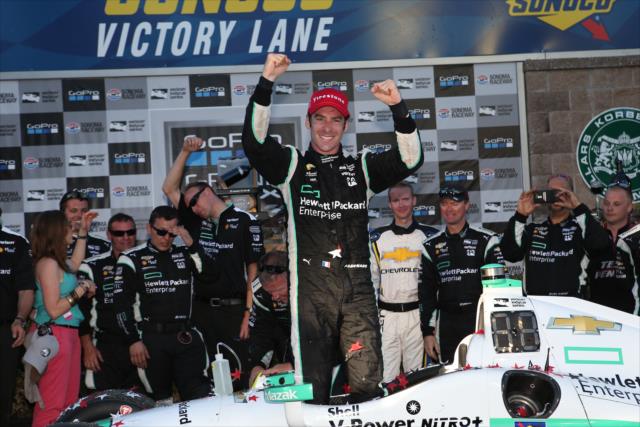 Simon Pagenaud celebrates in Victory Lane after winning the GoPro Grand Prix of Sonoma and the 2016 Verizon IndyCar Series Championship -- Photo by: Chris Jones