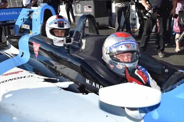 Stephan Curry is strapped into the two-seater for his ride around Sonoma Raceway with legend Mario Andretti -- Photo by: Chris Owens