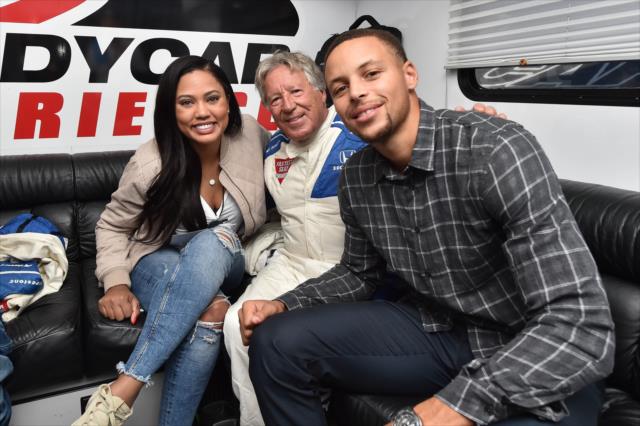 INDYCAR Legend Mario Andretti with acclaimed chef and Grand Marshal Ayesha Curry and her husband, NBA star Stephan Curry -- Photo by: Chris Owens