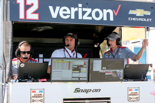Team Penske president and strategist Tim Cindric looks on from the pit stand during the GoPro Grand Prix of Sonoma -- Photo by: Joe Skibinski