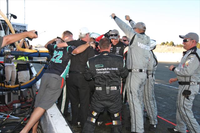 Team Penske celebrates on pit lane as Simon Pagenaud wins the 2016 Verizon IndyCar Series championship and the GoPro Grand Prix of Sonoma -- Photo by: Richard Dowdy