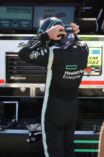 Simon Pagenaud adjusts his HANS Device prior to the final warmup for the GoPro Grand Prix of Sonoma -- Photo by: Richard Dowdy