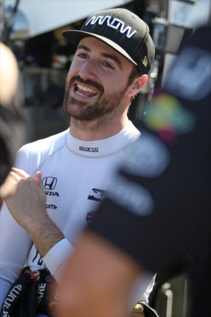 James Hinchcliffe with a light moment prior to the final warmup for the GoPro Grand Prix of Sonoma -- Photo by: Richard Dowdy
