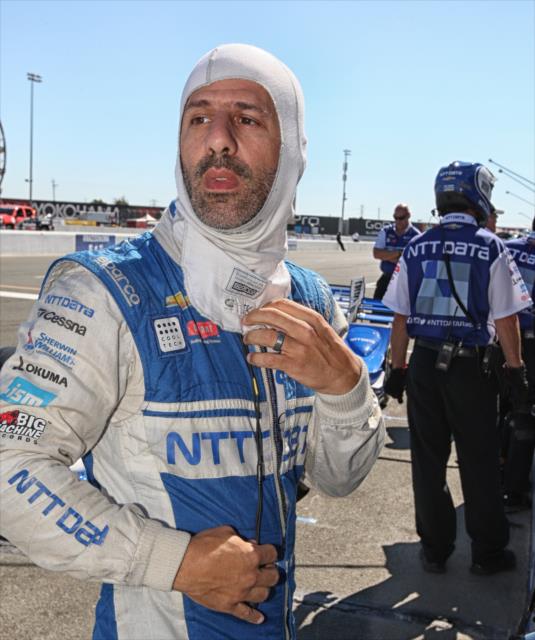 Tony Kanaan gets ready for the final warmup for the GoPro Grand Prix of Sonoma at Sonoma Raceway along pit lane -- Photo by: Richard Dowdy