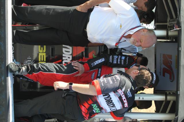 Team owner Kevin Kalkhoven chats with Sebastien Bourdais and his engineering team prior to the final warmup for the GoPro Grand Prix of Sonoma at Sonoma Raceway -- Photo by: Richard Dowdy