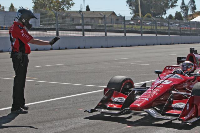 Graham Rahal waits to be sent out of his pit stall during the final warmup for the GoPro Grand Prix of Sonoma at Sonoma Raceway -- Photo by: Richard Dowdy
