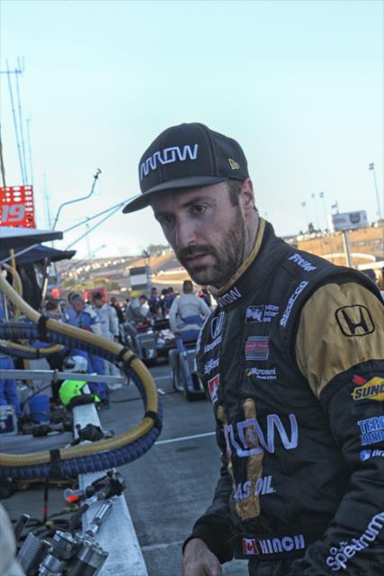 An exhausted James Hinchcliffe on pit lane following the conclusion of the GoPro Grand Prix of Sonoma -- Photo by: Richard Dowdy