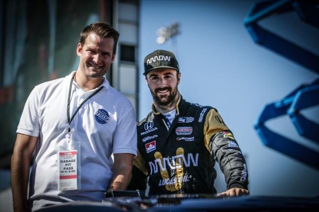 James Hinchcliffe poses for a photograph during pre-race festivities for the GoPro Grand Prix of Sonoma -- Photo by: Shawn Gritzmacher