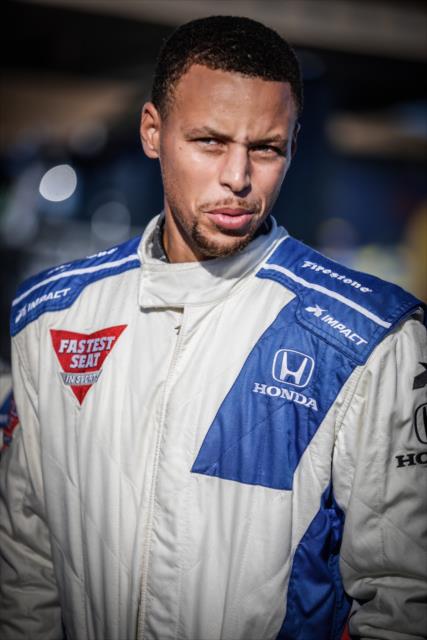 NBA All-Star Steph Curry walks pit lane prior to his two-seater ride around Sonoma Raceway -- Photo by: Shawn Gritzmacher