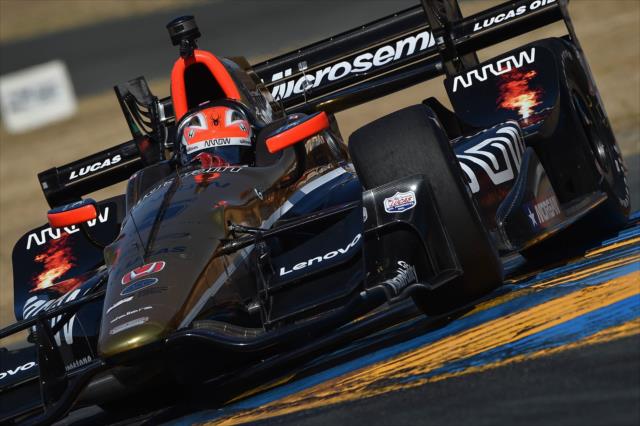 James Hinchcliffe navigates the Turn 9-9A Esses during the GoPro Grand Prix of Sonoma -- Photo by: Chris Owens