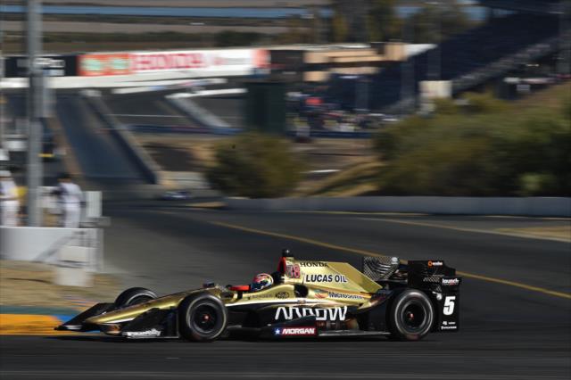 James Hinchcliffe enters the Turn 7 Hairpin during the GoPro Grand Prix of Sonoma -- Photo by: Chris Owens