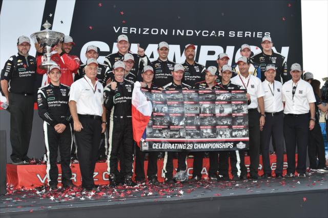 Simon Pagenaud and Team Penske celebrate the team's 29th overall championship after capturing the 2016 Verizon IndyCar Series Championship -- Photo by: Chris Owens