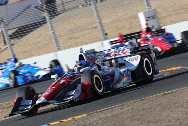 Jack Hawksworth leads a group through the Turn 9-9A Esses during the GoPro Grand Prix of Sonoma -- Photo by: Joe Skibinski
