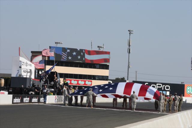 The national anthem being performed at Sonoma Raceway prior to the start of the GoPro Grand Prix of Sonoma -- Photo by: Chris Jones