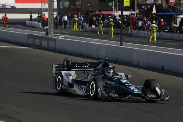 Josef Newgarden dives into Turn 1 during the GoPro Grand Prix of Sonoma -- Photo by: Chris Jones
