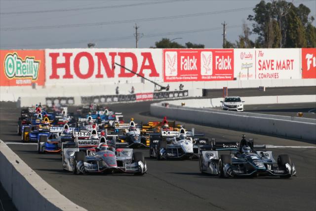 Josef Newgarden and Will Power lead the field to the green flag to start the GoPro Grand Prix of Sonoma at Sonoma Raceway -- Photo by: Chris Jones
