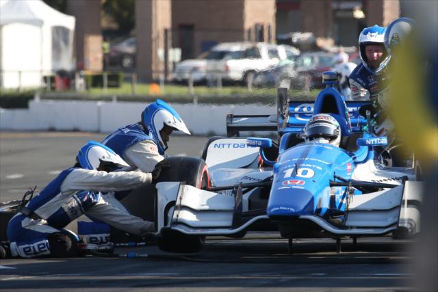 Tony Kanaan comes in for tires and fuel on pit lane during the GoPro Grand Prix of Sonoma -- Photo by: Chris Jones