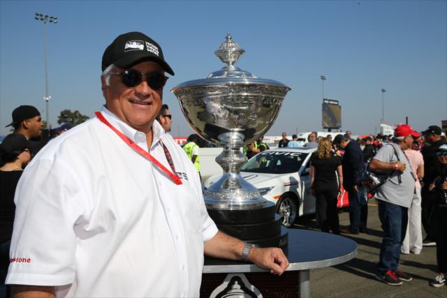 INDYCAR CEO Mark Miles with the Astor Cup during pre-race introductions for the GoPro Grand Prix of Sonoma -- Photo by: Chris Jones