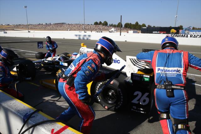 Takuma Sato comes in for tires and fuel on pit lane during the GoPro Grand Prix of Sonoma -- Photo by: Chris Jones