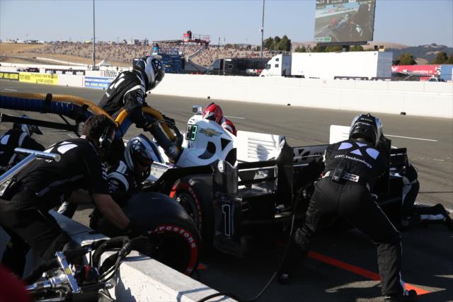 Simon Pagenaud comes in for tires and fuel on pit lane during the GoPro Grand Prix of Sonoma -- Photo by: Chris Jones
