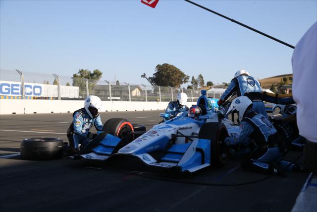 Marco Andretti comes in for tires and fuel on pit lane during the GoPro Grand Prix of Sonoma -- Photo by: Chris Jones