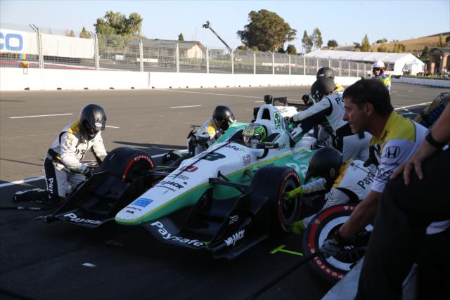Zachary Claman DeMelo comes in for tires and fuel on pit lane during the GoPro Grand Prix of Sonoma -- Photo by: Chris Jones