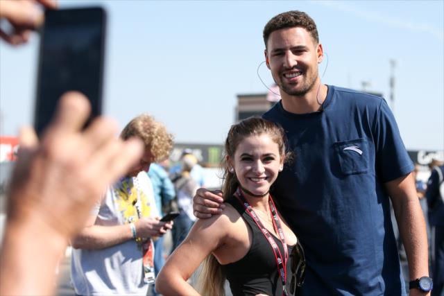 Golden State Warriors guard Klay Thompson poses for a photograph during pre-race festivities for the GoPro Grand Prix of Sonoma at Sonoma Raceway -- Photo by: Joe Skibinski