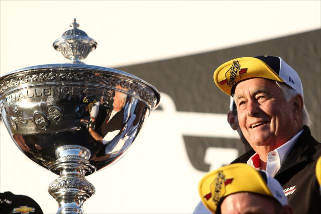 Roger Penske with the Astor Cup after winning 2017 Verizon IndyCar Series championship -- Photo by: Joe Skibinski