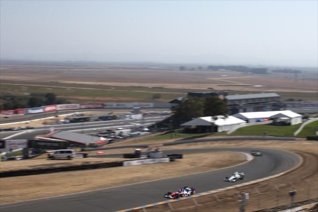 Carlos Munoz leads a group out of Turn 2 during the final warmup for the GoPro Grand Prix of Sonoma at Sonoma Raceway -- Photo by: Joe Skibinski
