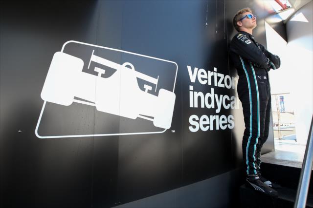 Josef Newgarden waits backstage during pre-race introductions for the GoPro Grand Prix of Sonoma -- Photo by: Joe Skibinski