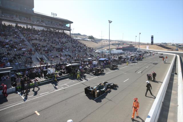 Spencer Pigot rolls out of pit lane at the start of the parade laps prior to the GoPro Grand Prix of Sonoma -- Photo by: Joe Skibinski