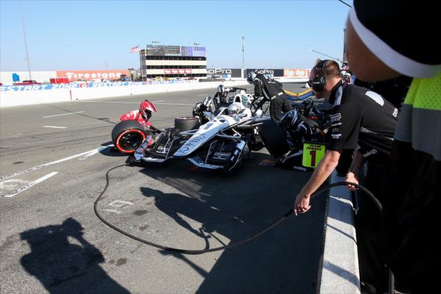 Simon Pagenaud comes in for tires and fuel on pit lane during the GoPro Grand Prix of Sonoma at Sonoma Raceway -- Photo by: Joe Skibinski