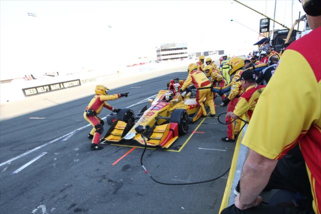 Ryan Hunter-Reay comes in for tires and fuel on pit lane during the GoPro Grand Prix of Sonoma at Sonoma Raceway -- Photo by: Joe Skibinski
