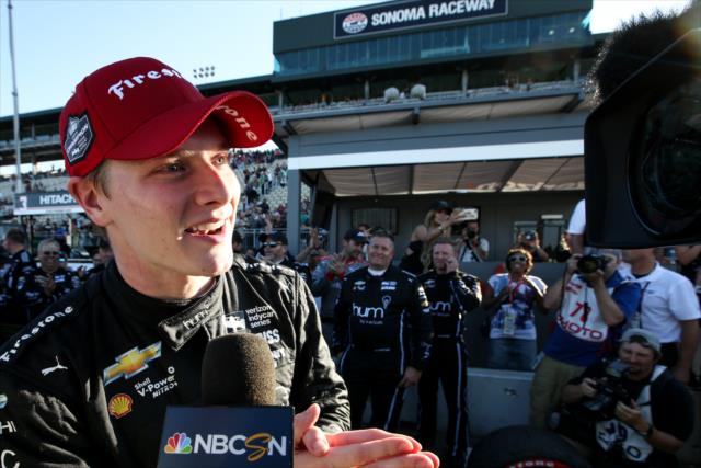 Josef Newgarden is interviewed on pit lane after winning the 2017 Verizon IndyCar Series championship -- Photo by: Joe Skibinski
