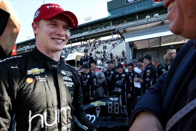 Josef Newgarden is all smiles after winning the 2017 Verizon IndyCar Series championship -- Photo by: Joe Skibinski