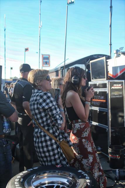 Members of Josef Newgarden's family watch the final laps from his pit stand during the GoPro Grand Prix of Sonoma -- Photo by: Richard Dowdy