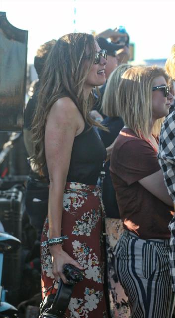 Josef Newgarden's girlfriend, Ashley, watches the final laps of the GoPro Grand Prix of Sonoma -- Photo by: Richard Dowdy