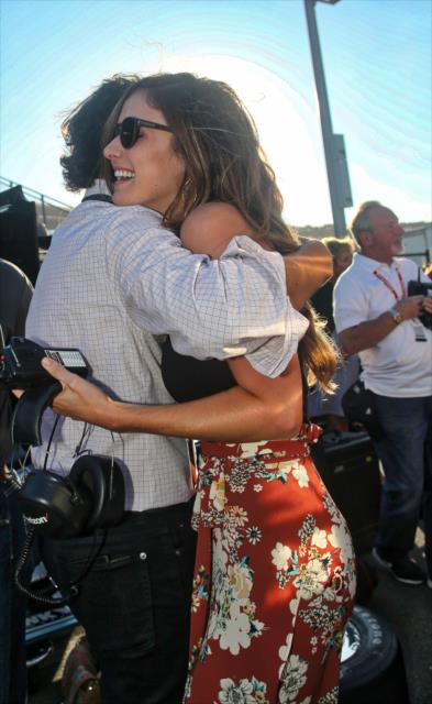 Josef Newgarden's girlfriend, Ashley, celebrates on pit lane as he wins the 2017 Verizon IndyCar Series championship -- Photo by: Richard Dowdy