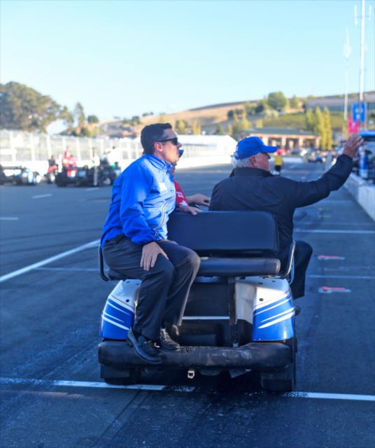 A.J. Foyt and Larry Foyt arrive on pit lane prior to the start of the GoPro Grand Prix of Sonoma at Sonoma Raceway -- Photo by: Richard Dowdy