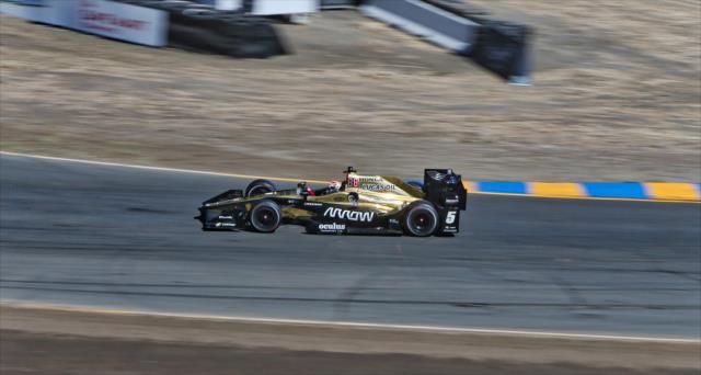 James Hinchcliffe sails out of Turn 2 during the final warmup for the GoPro Grand Prix of Sonoma -- Photo by: Richard Dowdy