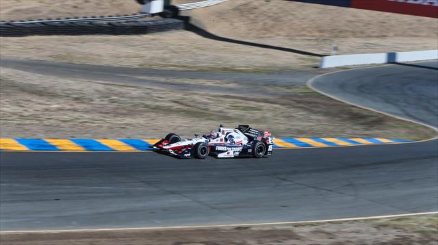Graham Rahal hits the apex of Turn 2 during the final warmup for the GoPro Grand Prix of Sonoma -- Photo by: Richard Dowdy