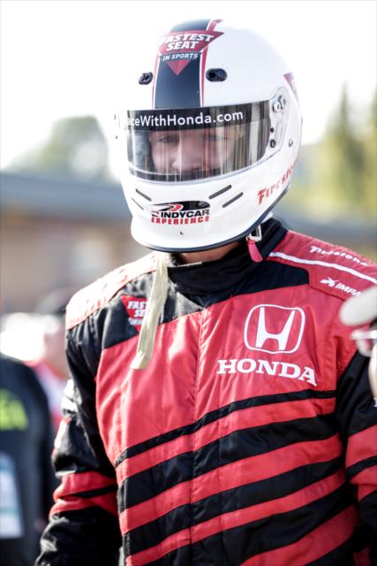 Golden State Warriors star Klay Thompson is set and ready for his two-seater ride around Sonoma Raceway -- Photo by: Shawn Gritzmacher