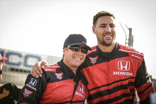 Golden State Warriors star Klay Thompson with Davey Hamilton following his two-seater ride around Sonoma Raceway -- Photo by: Shawn Gritzmacher