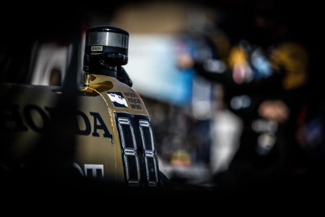 The No. 5 Arrow Honda of James Hinchcliffe sits on pit lane prior to the GoPro Grand Prix of Sonoma -- Photo by: Shawn Gritzmacher