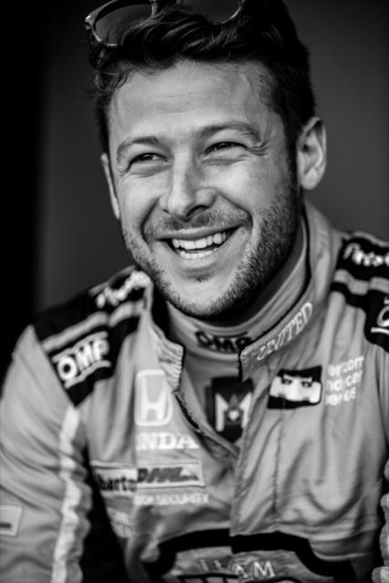 Marco Andretti relaxes backstage during pre-race introductions for the GoPro Grand Prix of Sonoma at Sonoma Raceway -- Photo by: Shawn Gritzmacher