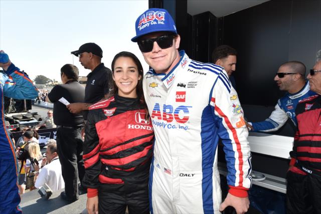 Olympic gymnast Aly Raisman and Conor Daly backstage during pre-race festivities for the GoPro Grand Prix of Sonoma at Sonoma Raceway -- Photo by: Chris Owens