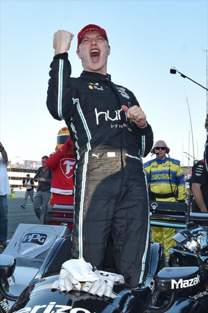 Josef Newgarden celebrates on pit lane after winning the 2017 Verizon IndyCar Series championship -- Photo by: Chris Owens