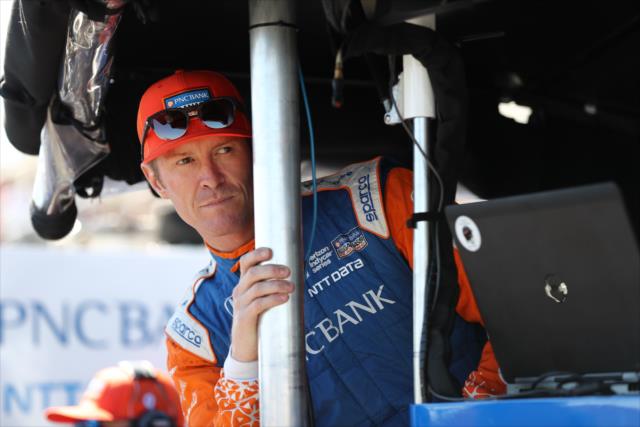 Scott Dixon peers out from his pit stand prior to practice for the INDYCAR Grand Prix of Sonoma at Sonoma Raceway -- Photo by: Chris Jones
