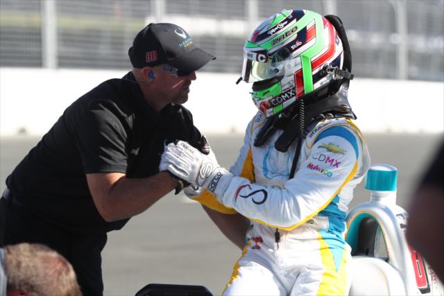Patricio O'Ward is congratulated by his team after qualifications for the INDYCAR Grand Prix of Sonoma at Sonoma Raceway -- Photo by: Chris Jones