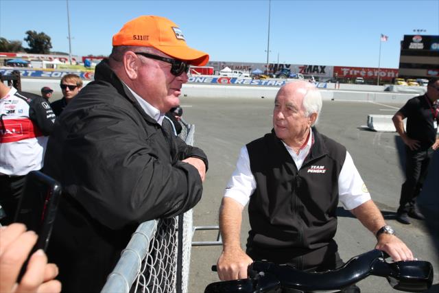 Team owners Chip Ganassi and Roger Penske chat along pit lane following practice for the INDYCAR Grand Prix of Sonoma at Sonoma Raceway -- Photo by: Chris Jones